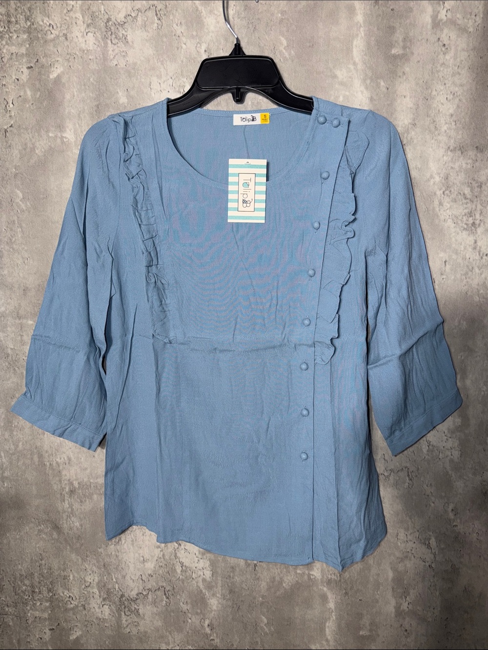 NWT Tulip B Light Blue Ruffle Button-Front Women's Top